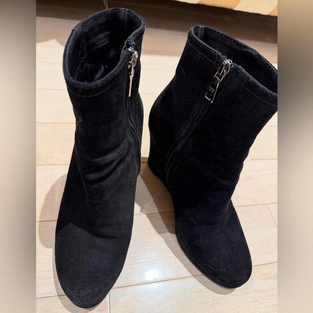Prada Black Suede Wedge Ankle Boots